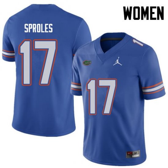 Women's Florida Gators #17 Nick Sproles NCAA Jordan Brand Royal Authentic Stitched College Football Jersey WQR6762QV